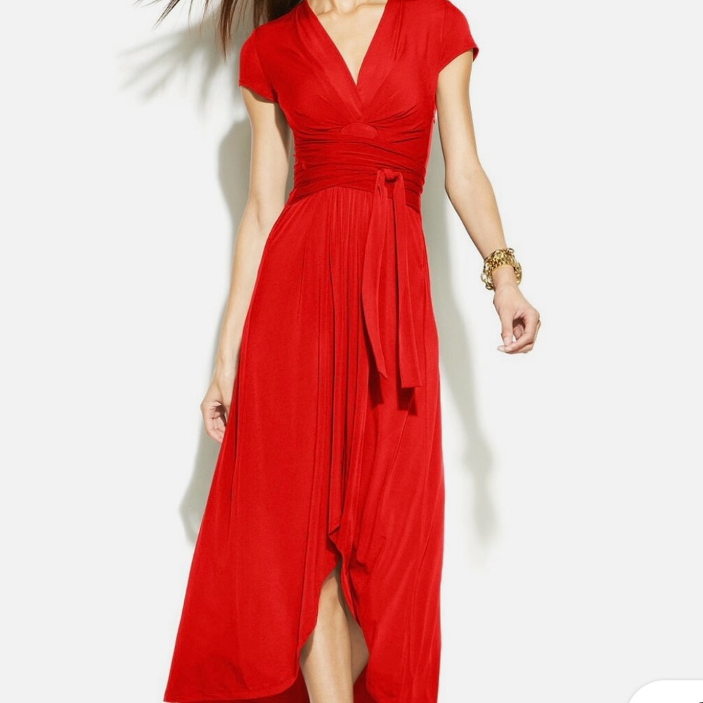 MICHAEL KORS High-Low Faux Wrap Maxi Dress Red Blaze